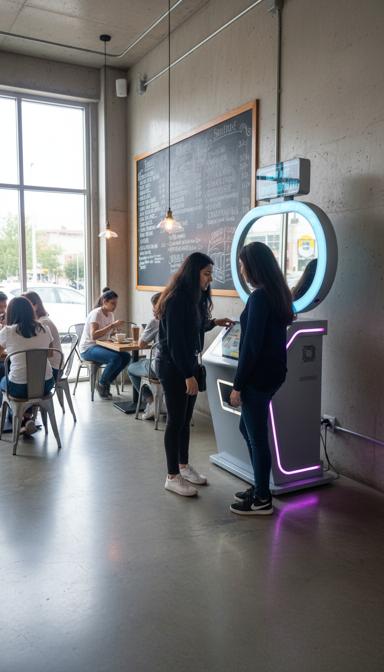 Pikcha AI Photo Booth concept render in a cafe with natural light